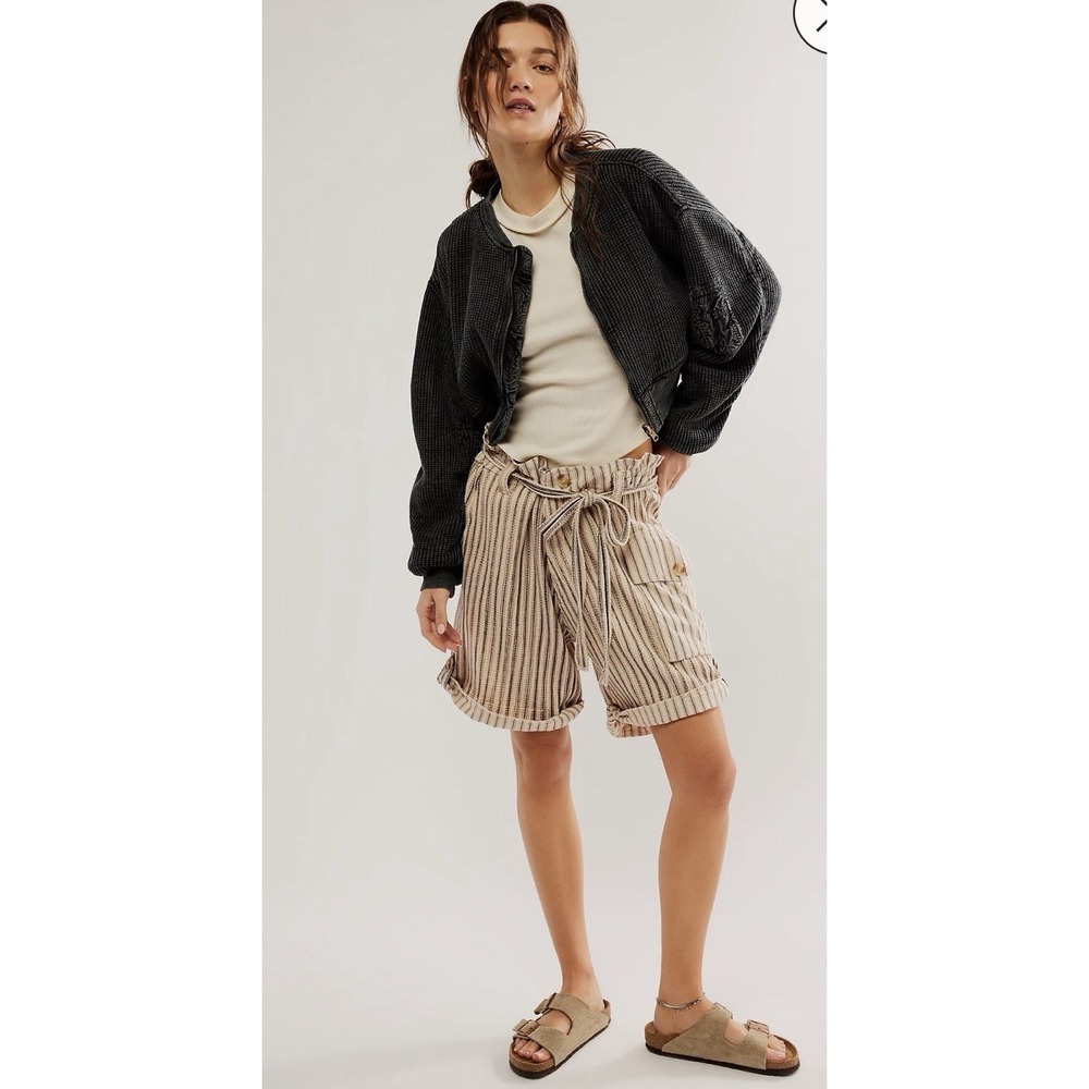 Free People FP One Klara Reversible Quilted Bomber Cropped Jacket Zip Ribbed S